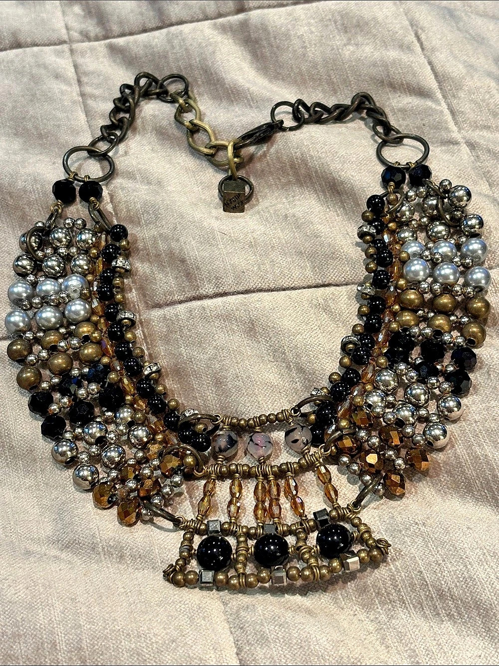 Pam Hiran Statement Beaded Bib Necklace Black & Gold